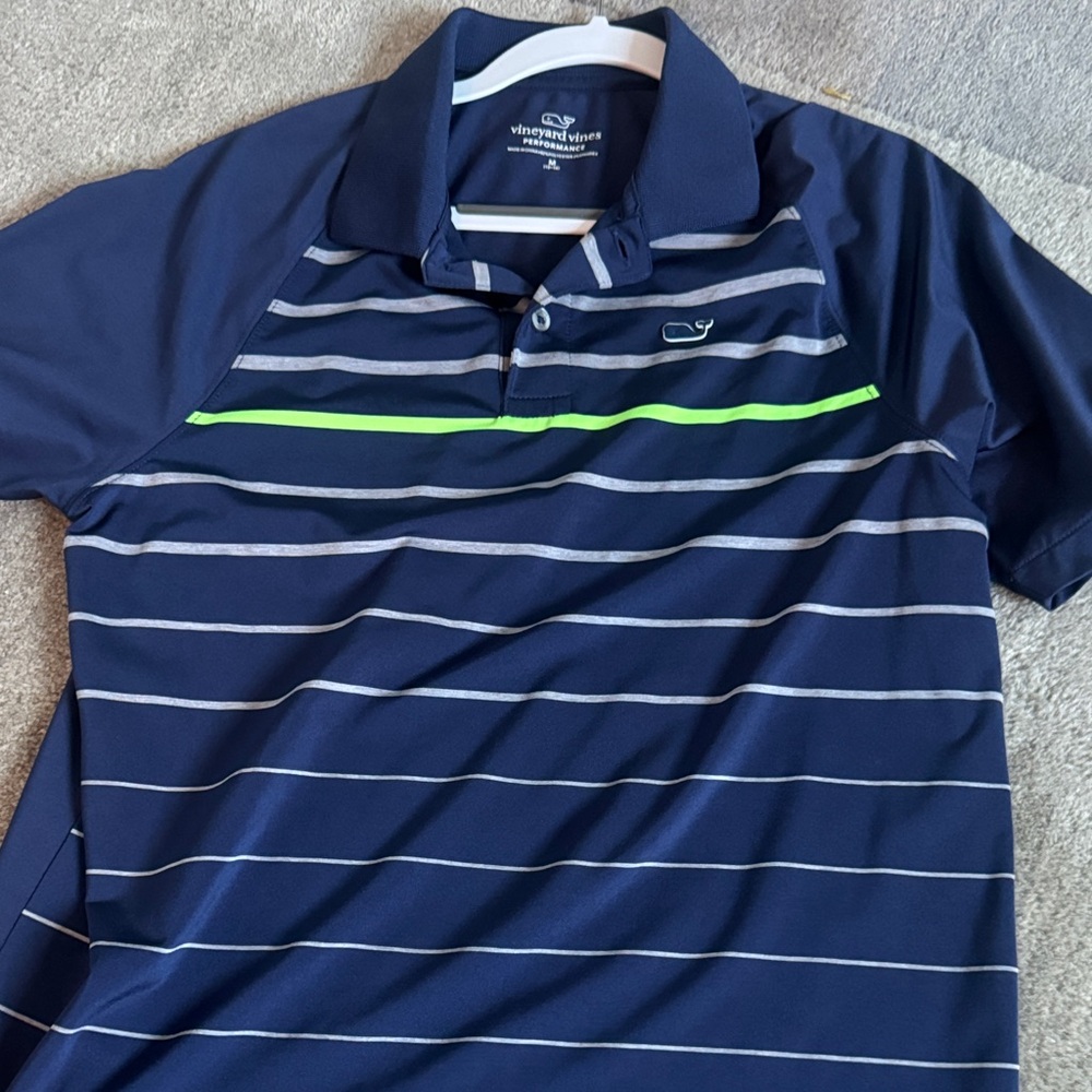 Vineyard Vines Men's Blue and Green Striped Polo